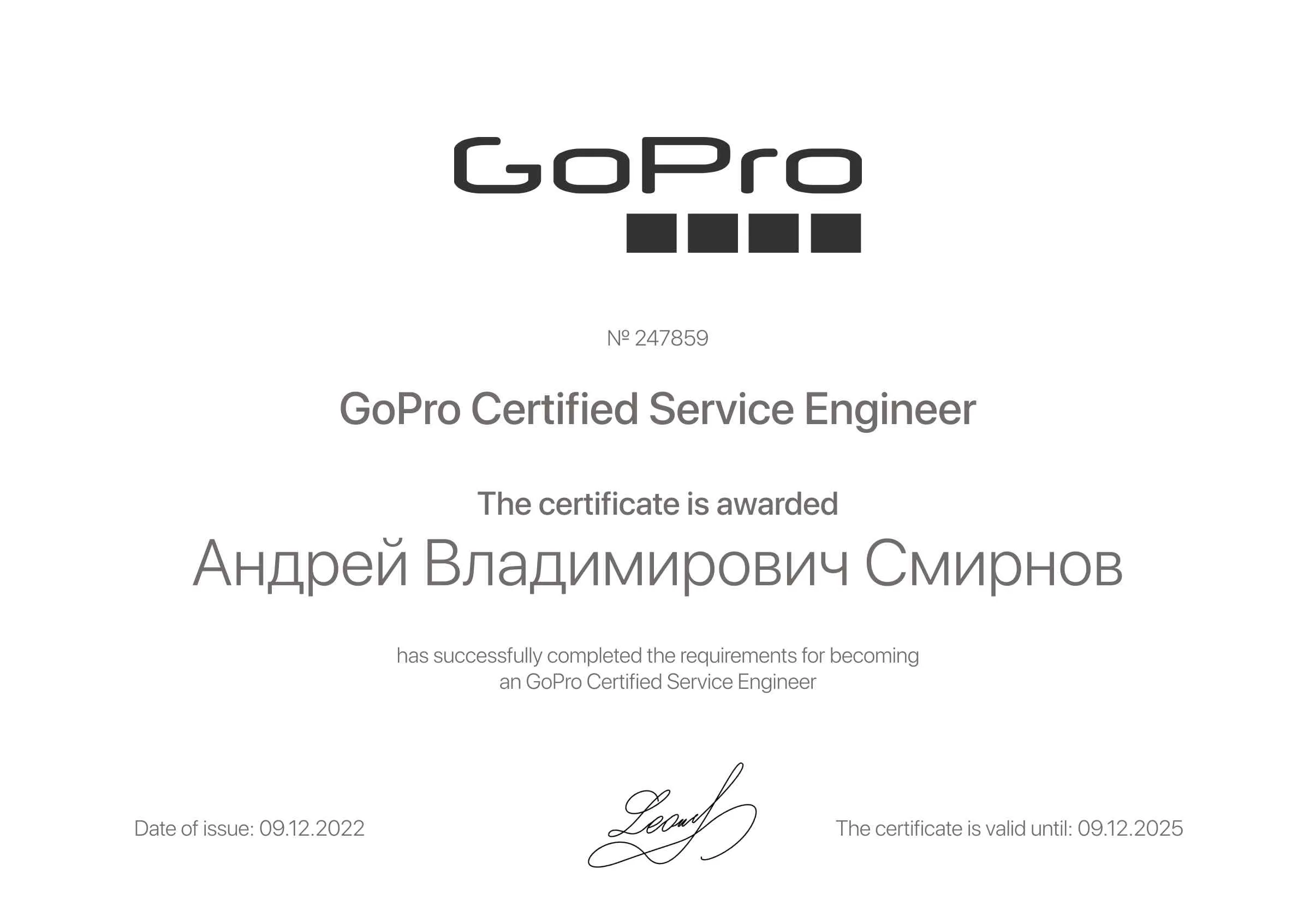 Сертификат - Андрей Владимирович Смирнов